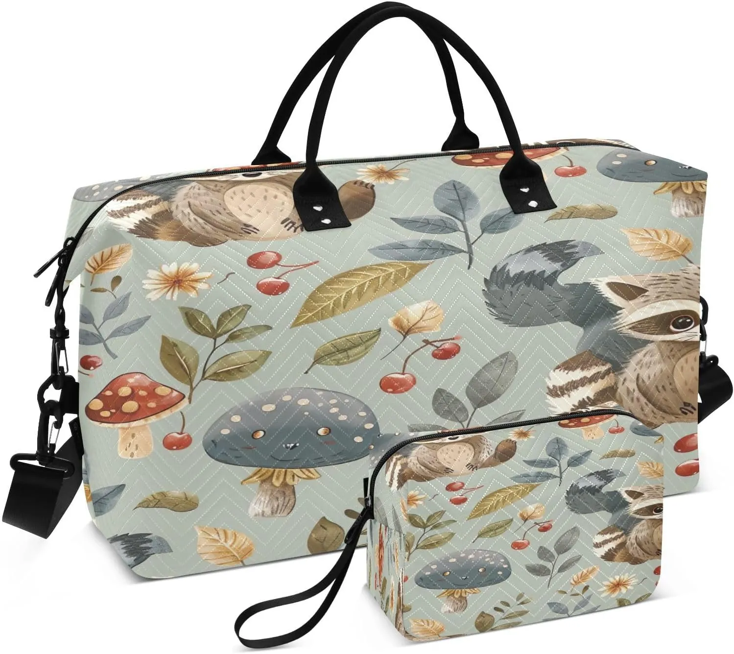 Kigai Cute Raccoon Foldable Travel Duffel Bags,Sports Duffel Bags for Men Women,Weekender Overnight Bag Gym Tote Bag with Toiletry Bag