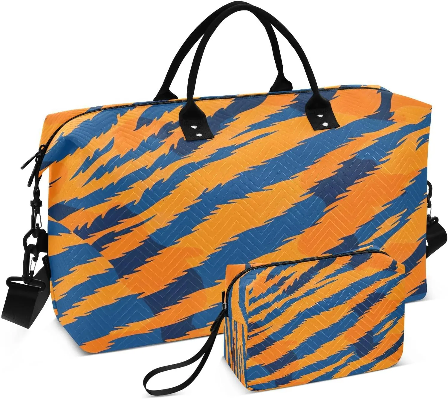 Kigai Foldable Travel Duffel Bags,Tiger Fur Texture Sports Duffel Bags for Men Women,Weekender Overnight Bag Gym Tote Bag with Toiletry Bag