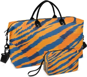 Kigai Foldable Travel Duffel Bags,Tiger Fur Texture Sports Duffel Bags for Men Women,Weekender Overnight Bag Gym Tote Bag with Toiletry Bag
