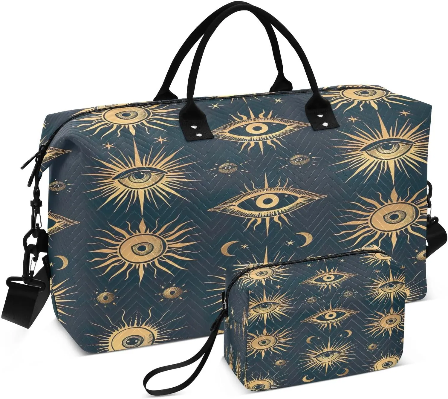 Kigai Mysterious Eye Of The Sun Travel Duffel Bags 2PCS,Sports Duffel Bags for Men Women,Weekender Overnight Bag Gym Tote Bag with Toiletry Bag