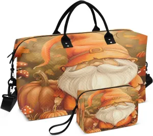 Kigai Thanksgiving Dwarf Old Man Travel Duffel Bags 2PCS,Sports Duffel Bags for Men Women,Weekender Overnight Bag Gym Tote Bag with Toiletry Bag