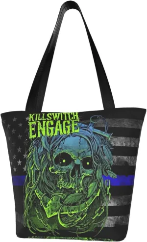 Killswitch Rock Band Engage Reusable Grocery Bag for Kitchen Shoulder Shopping Bag Tote Bags with Zipper for Women Large Capacity Handbag for Beach Stylish Daily Bag Storage Bags