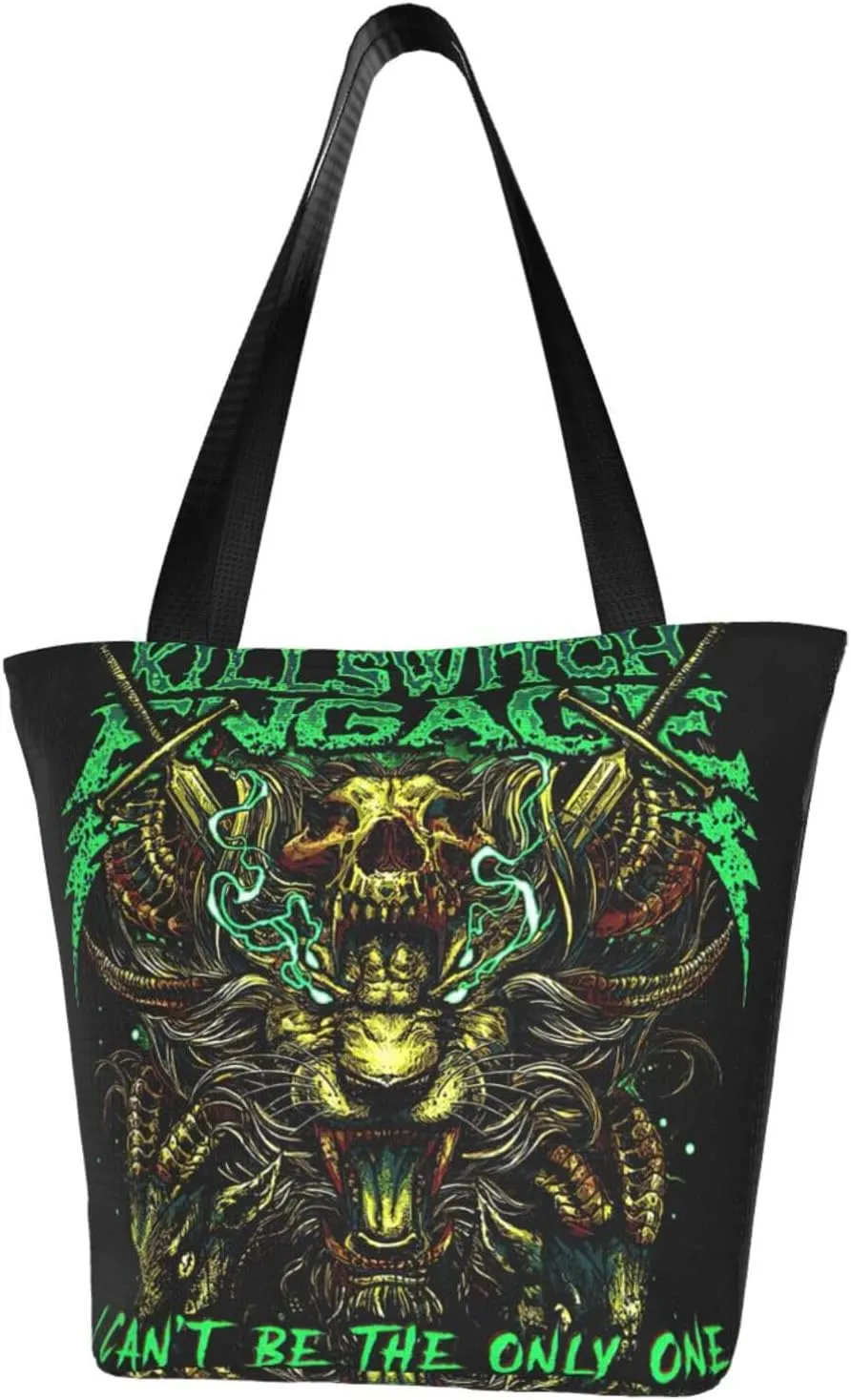 Killswitch Rock Band Engage Reusable Grocery Bag for Kitchen Shoulder Shopping Bag Tote Bags with Zipper for Women Large Capacity Handbag for Fitness Classic Daily Bag Storage Bags