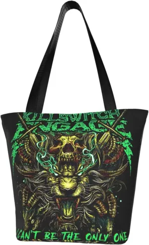 Killswitch Rock Band Engage Reusable Grocery Bag for Kitchen Shoulder Shopping Bag Tote Bags with Zipper for Women Large Capacity Handbag for Fitness Classic Daily Bag Storage Bags