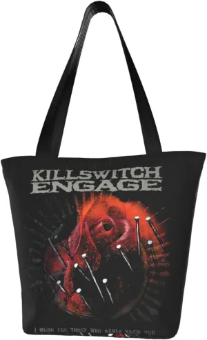 Killswitch Rock Band Engage Reusable Grocery Bag for Kitchen Shoulder Shopping Bag Tote Bags with Zipper for Women Large Capacity Handbag for Hiking Portable Daily Bag Storage Bags