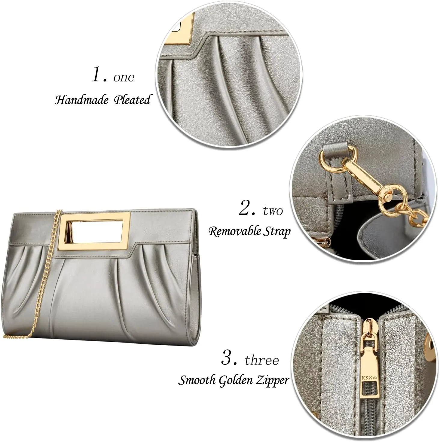KKXIU Women Clutch Purse Elegant Pleated Evening Bag for Wedding Prom Bridal with Chain Strap