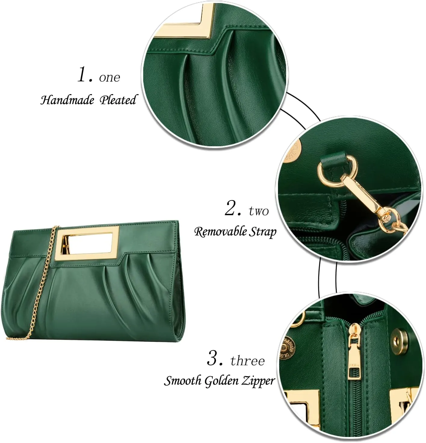 KKXIU Women Clutch Purse Elegant Pleated Evening Bag for Wedding Prom Bridal with Chain Strap