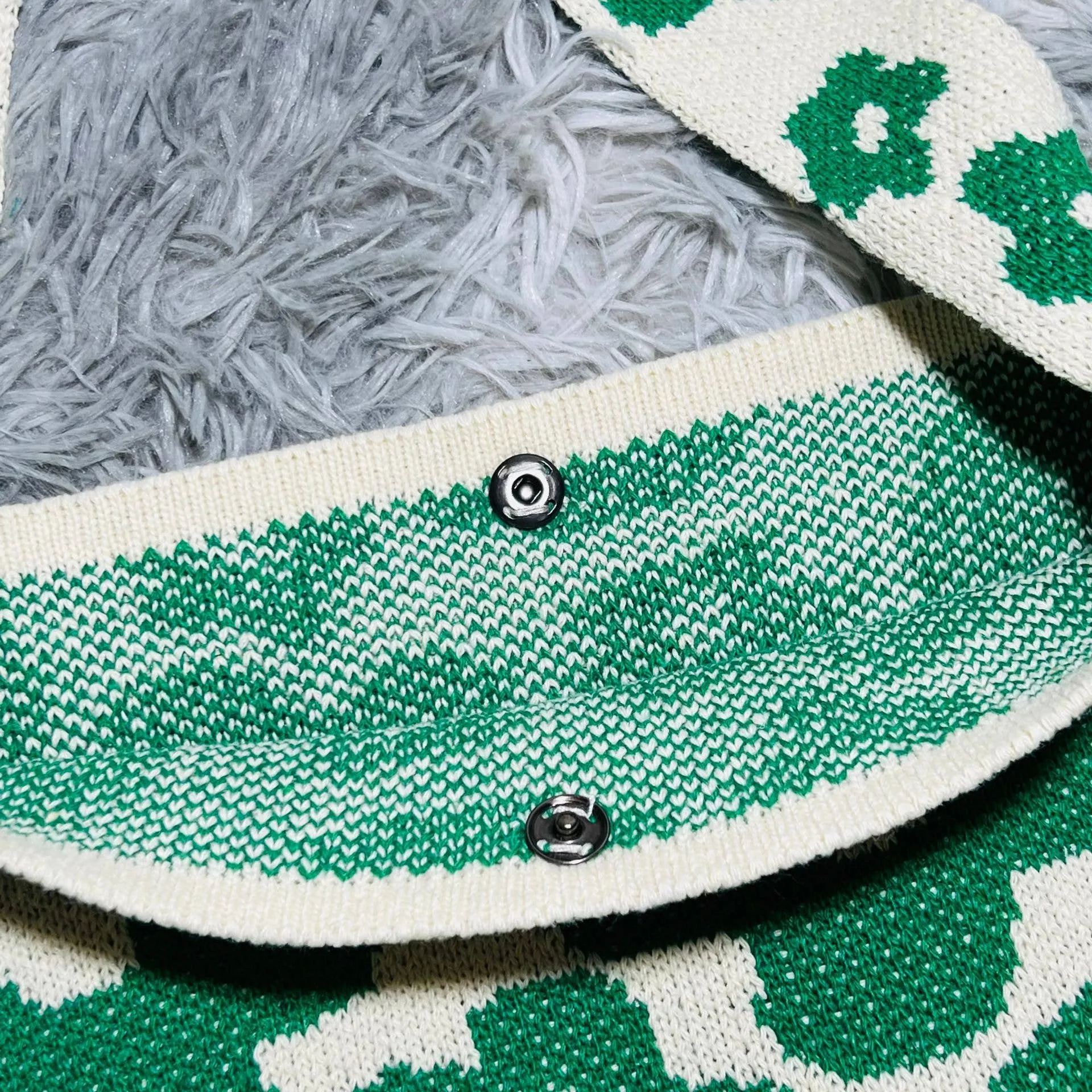 Knitted Single Strap Large Shoulder Tote Bag in Dark Green Flower Designs | 100rylic / One Size | Handbag