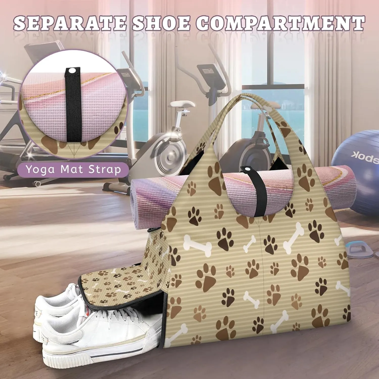 KOBLEN Yoga Gym Bags for Women Duffel Bag with Shoe Compartment and Yoga Mat Portable Weekender Bags for Pilates Travel Offices Workout Beach