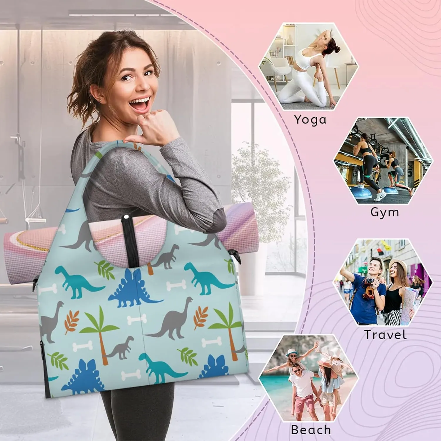 KOBLEN Yoga Gym Bags for Women Duffel Bag with Shoe Compartment and Yoga Mat Portable Weekender Bags for Pilates Travel Offices Workout Beach