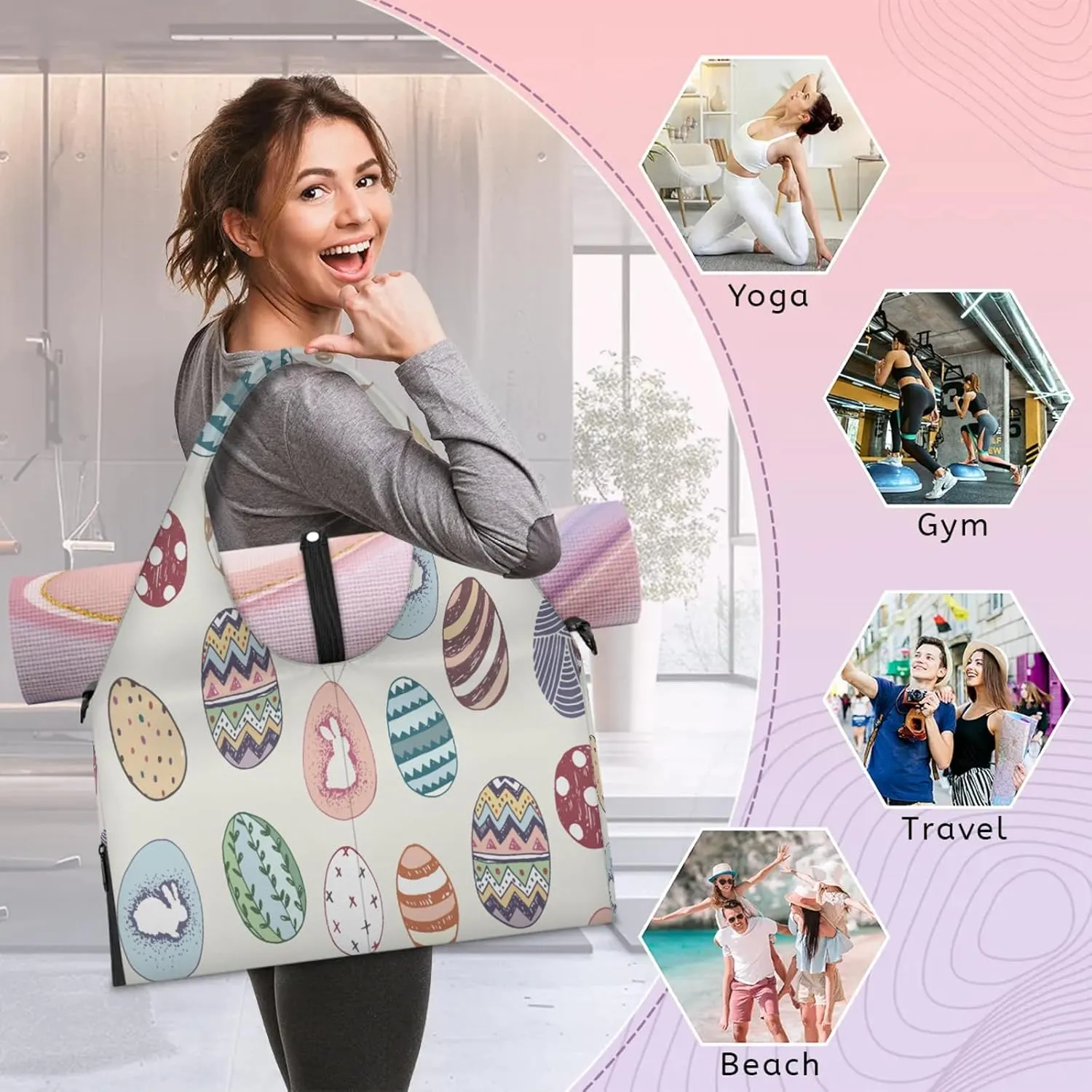 KOBLEN Yoga Gym Bags for Women Duffel Bag with Shoe Compartment and Yoga Mat Portable Weekender Bags for Pilates Travel Offices Workout Beach