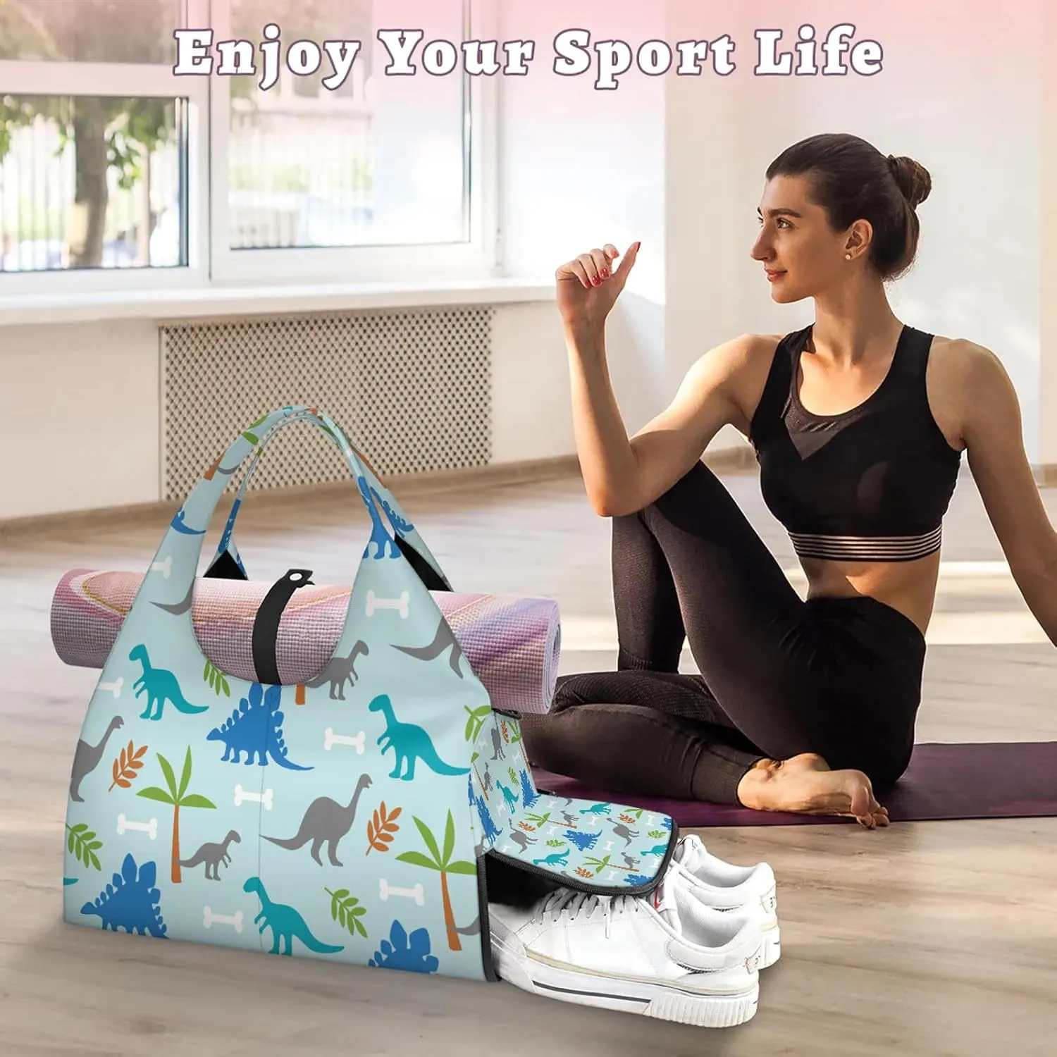 KOBLEN Yoga Gym Bags for Women Duffel Bag with Shoe Compartment and Yoga Mat Portable Weekender Bags for Pilates Travel Offices Workout Beach