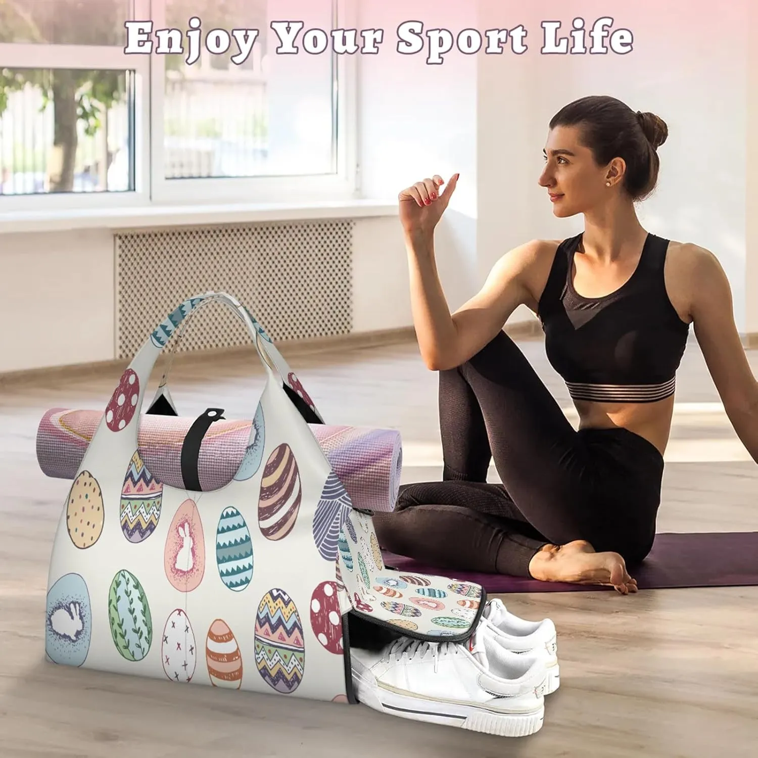 KOBLEN Yoga Gym Bags for Women Duffel Bag with Shoe Compartment and Yoga Mat Portable Weekender Bags for Pilates Travel Offices Workout Beach