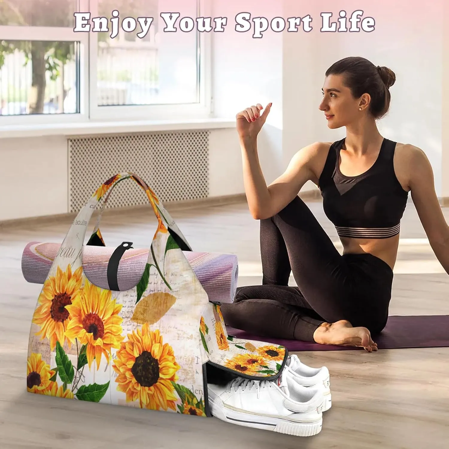 KOBLEN Yoga Gym Bags for Women Duffel Bag with Shoe Compartment and Yoga Mat Portable Weekender Bags for Pilates Travel Offices Workout Beach