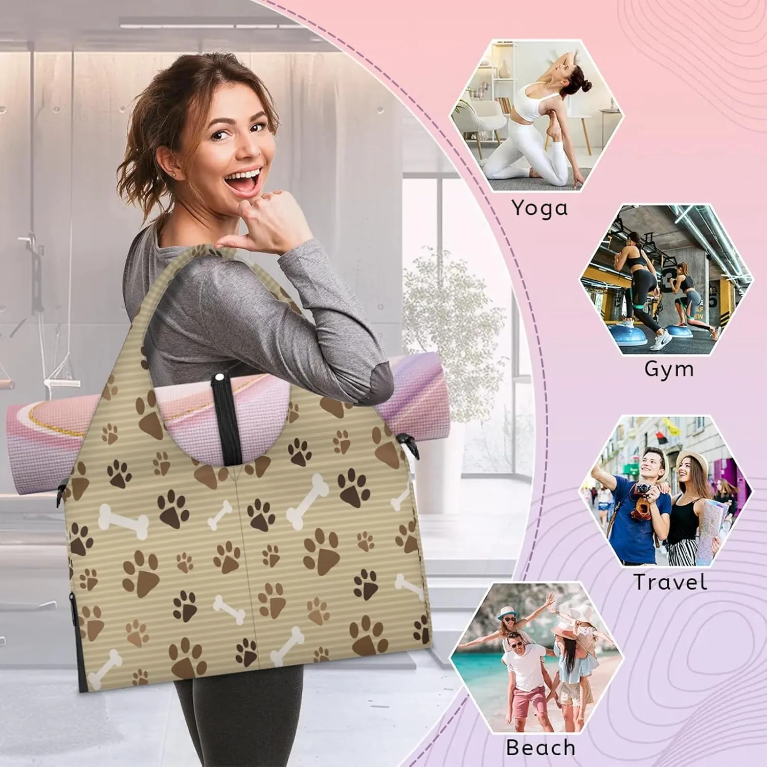 KOBLEN Yoga Gym Bags for Women Duffel Bag with Shoe Compartment and Yoga Mat Portable Weekender Bags for Pilates Travel Offices Workout Beach