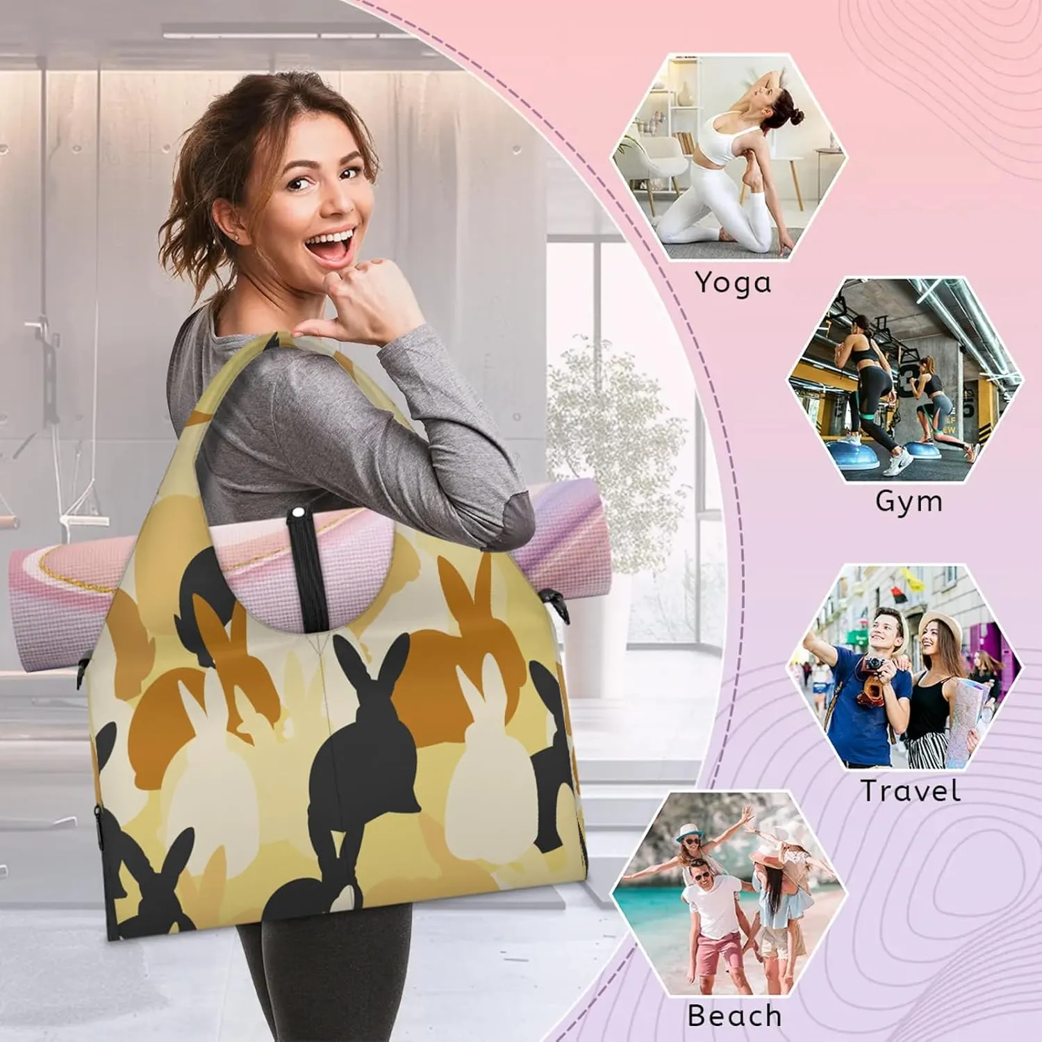 KOBLEN Yoga Gym Bags for Women Duffel Bag with Shoe Compartment and Yoga Mat Portable Weekender Bags for Pilates Travel Offices Workout Beach