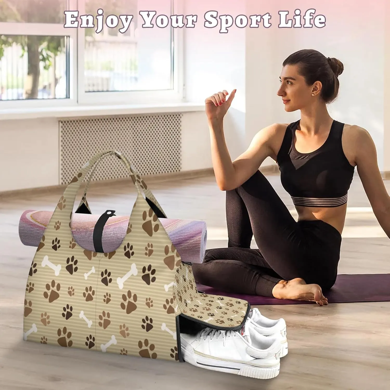KOBLEN Yoga Gym Bags for Women Duffel Bag with Shoe Compartment and Yoga Mat Portable Weekender Bags for Pilates Travel Offices Workout Beach