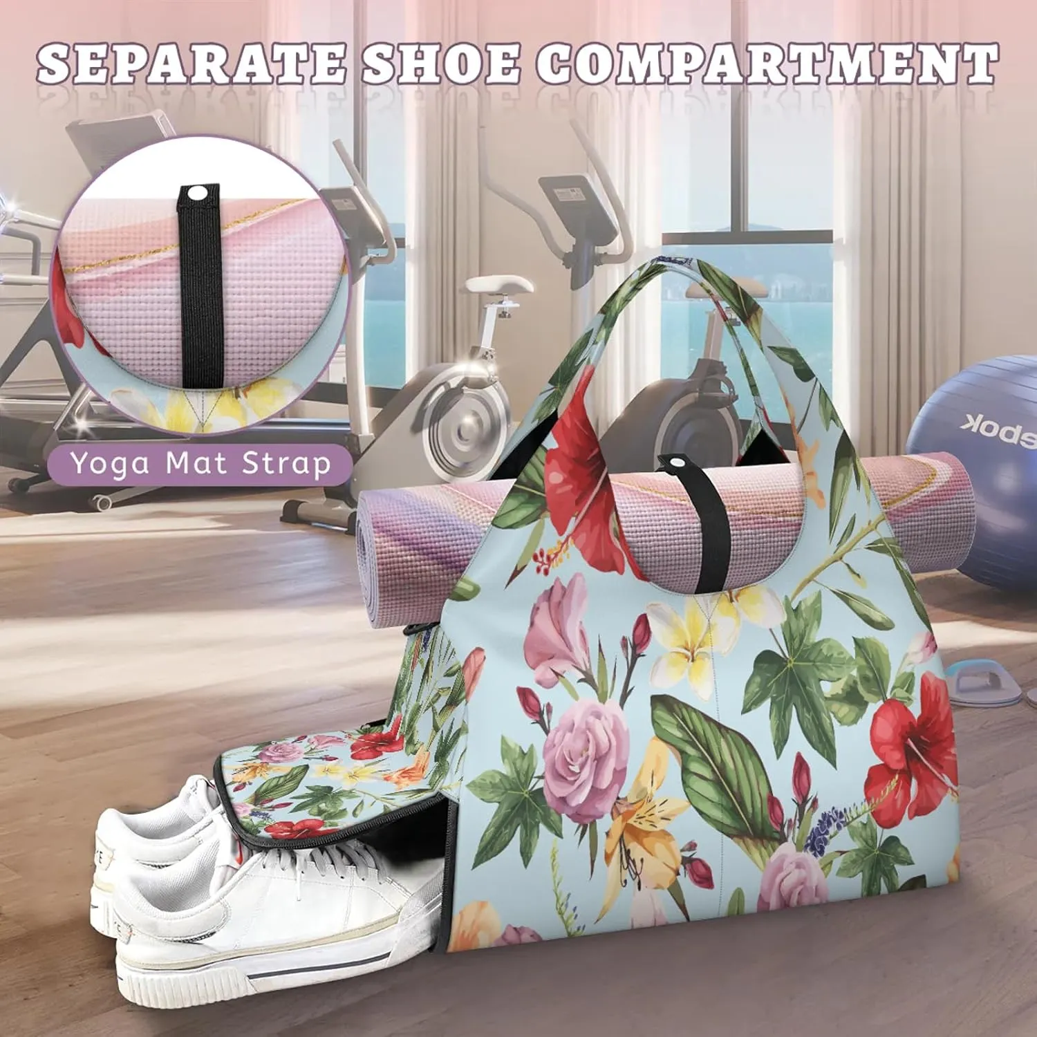 KOBLEN Yoga Gym Bags for Women Duffel Bag with Shoe Compartment and Yoga Mat Portable Weekender Bags for Pilates Travel Offices Workout Beach