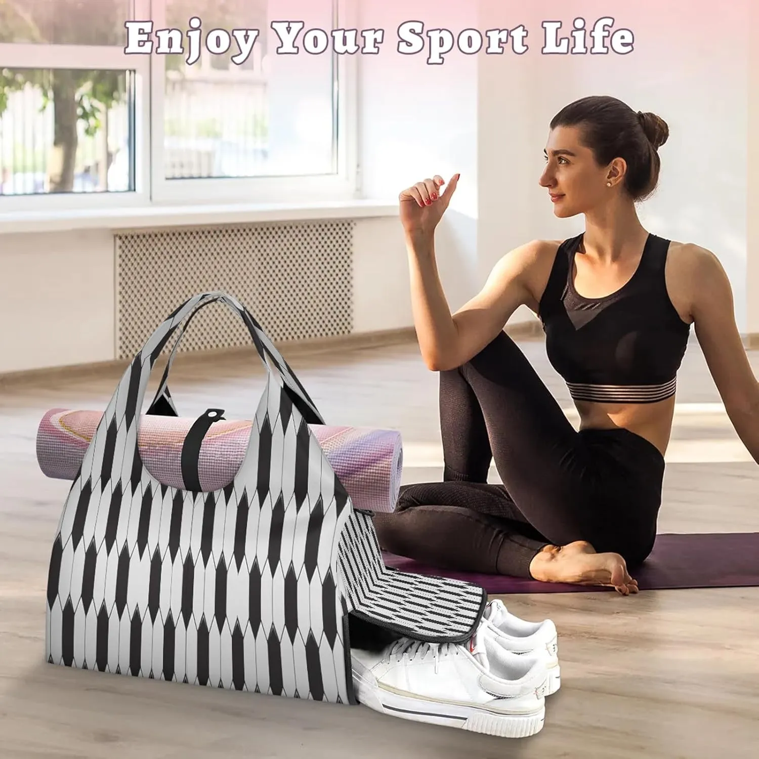 KOBLEN Yoga Gym Bags for Women Duffel Bag with Shoe Compartment and Yoga Mat Portable Weekender Bags for Pilates Travel Offices Workout Beach