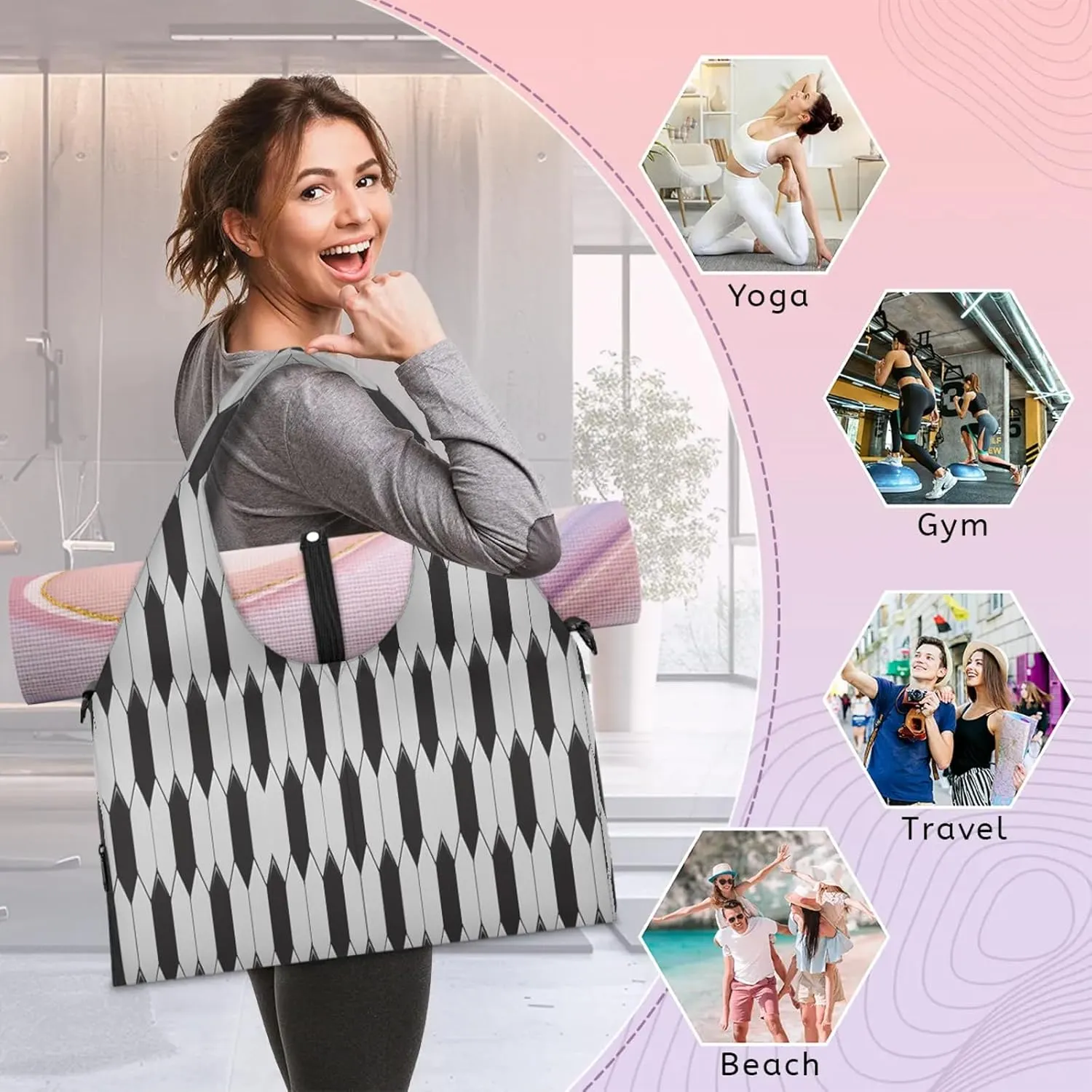 KOBLEN Yoga Gym Bags for Women Duffel Bag with Shoe Compartment and Yoga Mat Portable Weekender Bags for Pilates Travel Offices Workout Beach