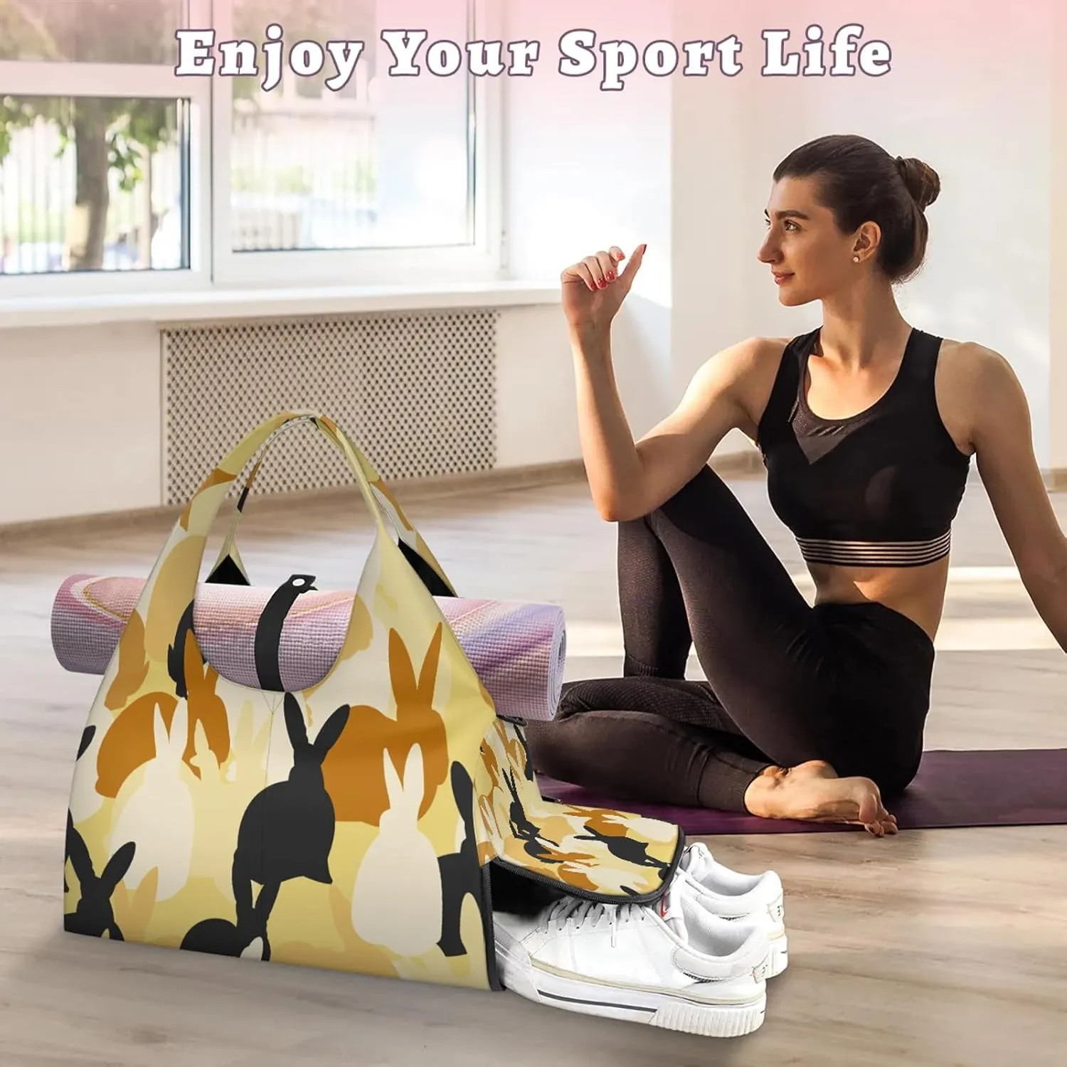 KOBLEN Yoga Gym Bags for Women Duffel Bag with Shoe Compartment and Yoga Mat Portable Weekender Bags for Pilates Travel Offices Workout Beach