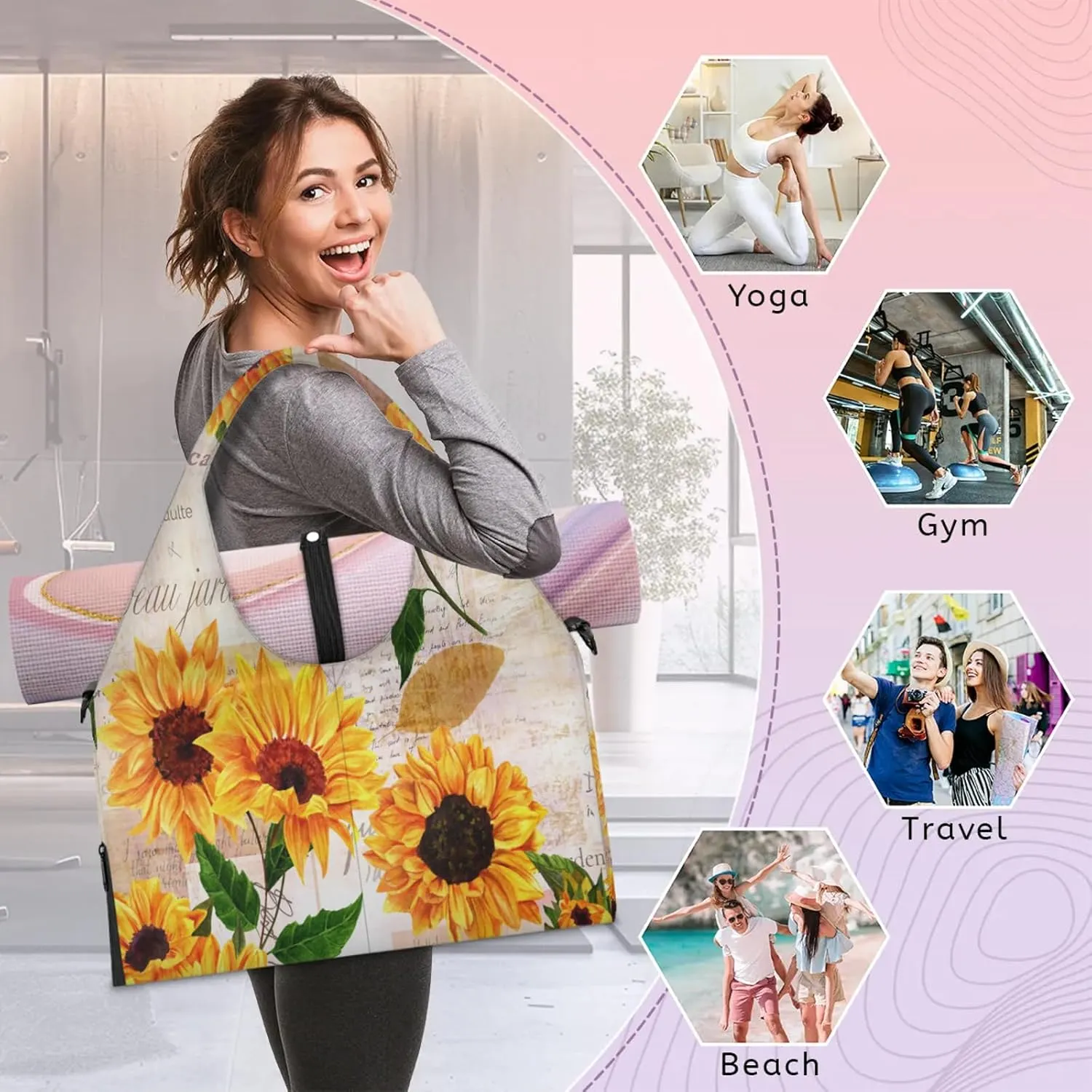 KOBLEN Yoga Gym Bags for Women Duffel Bag with Shoe Compartment and Yoga Mat Portable Weekender Bags for Pilates Travel Offices Workout Beach