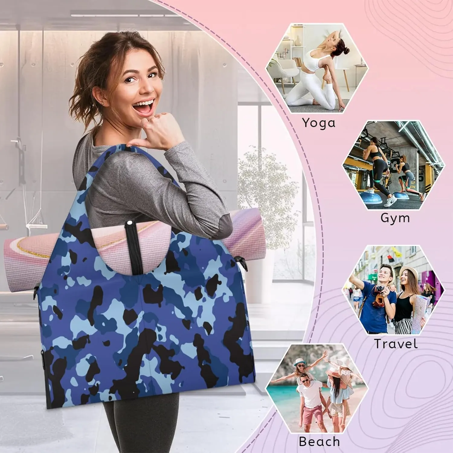 KOBLEN Yoga Gym Bags for Women Duffel Bag with Shoe Compartment and Yoga Mat Portable Weekender Bags for Pilates Travel