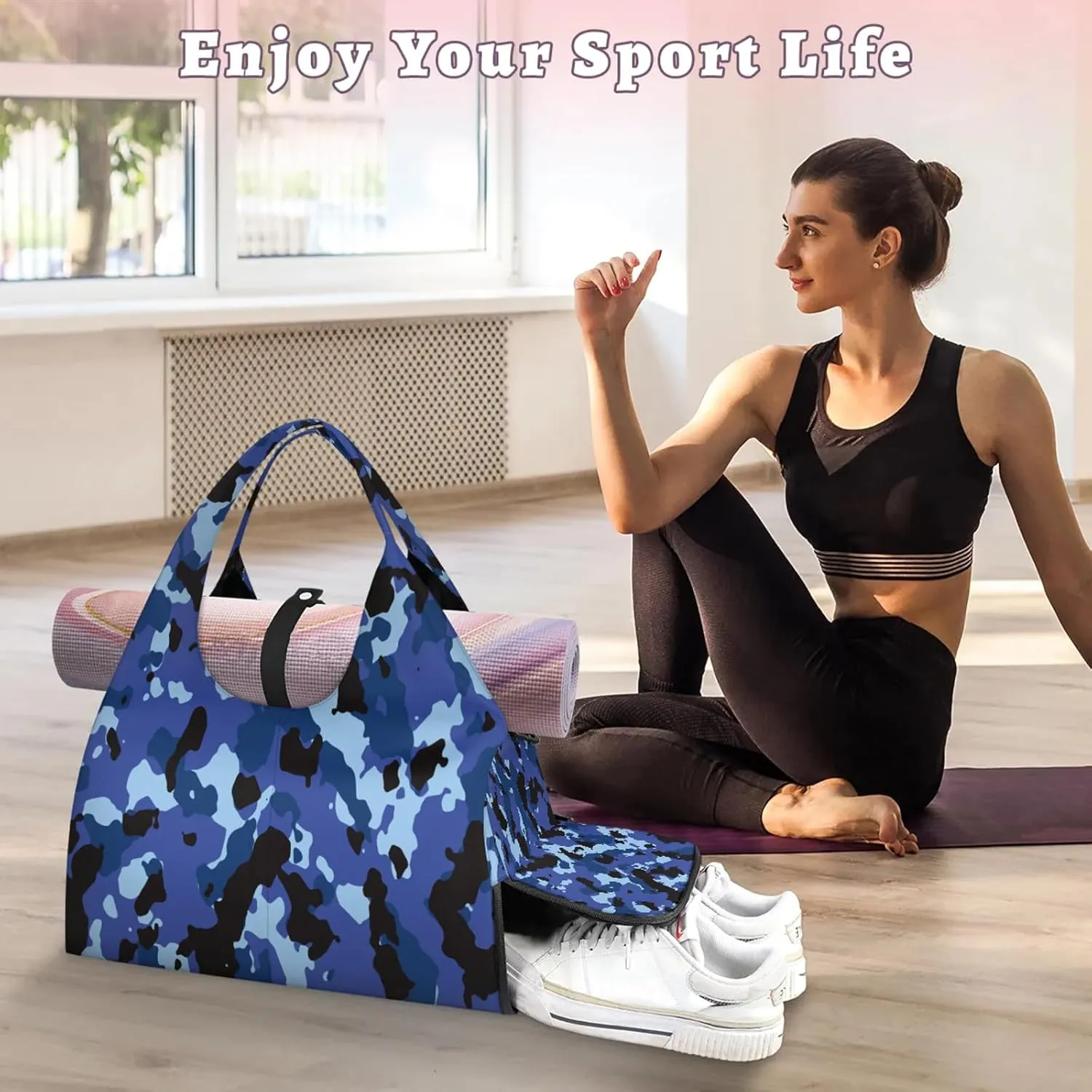 KOBLEN Yoga Gym Bags for Women Duffel Bag with Shoe Compartment and Yoga Mat Portable Weekender Bags for Pilates Travel