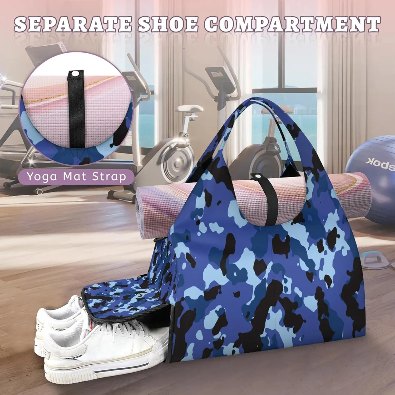 KOBLEN Yoga Gym Bags for Women Duffel Bag with Shoe Compartment and Yoga Mat Portable Weekender Bags for Pilates Travel