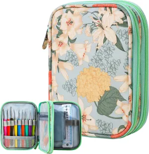 KOKNIT Crochet Hook Case, Zipper Storage Organizer Bag with Web Pockets for Crochet Needles/Knitting Accessories/Crochet Hook Kit Tools, Lightweight, Easy to Hold