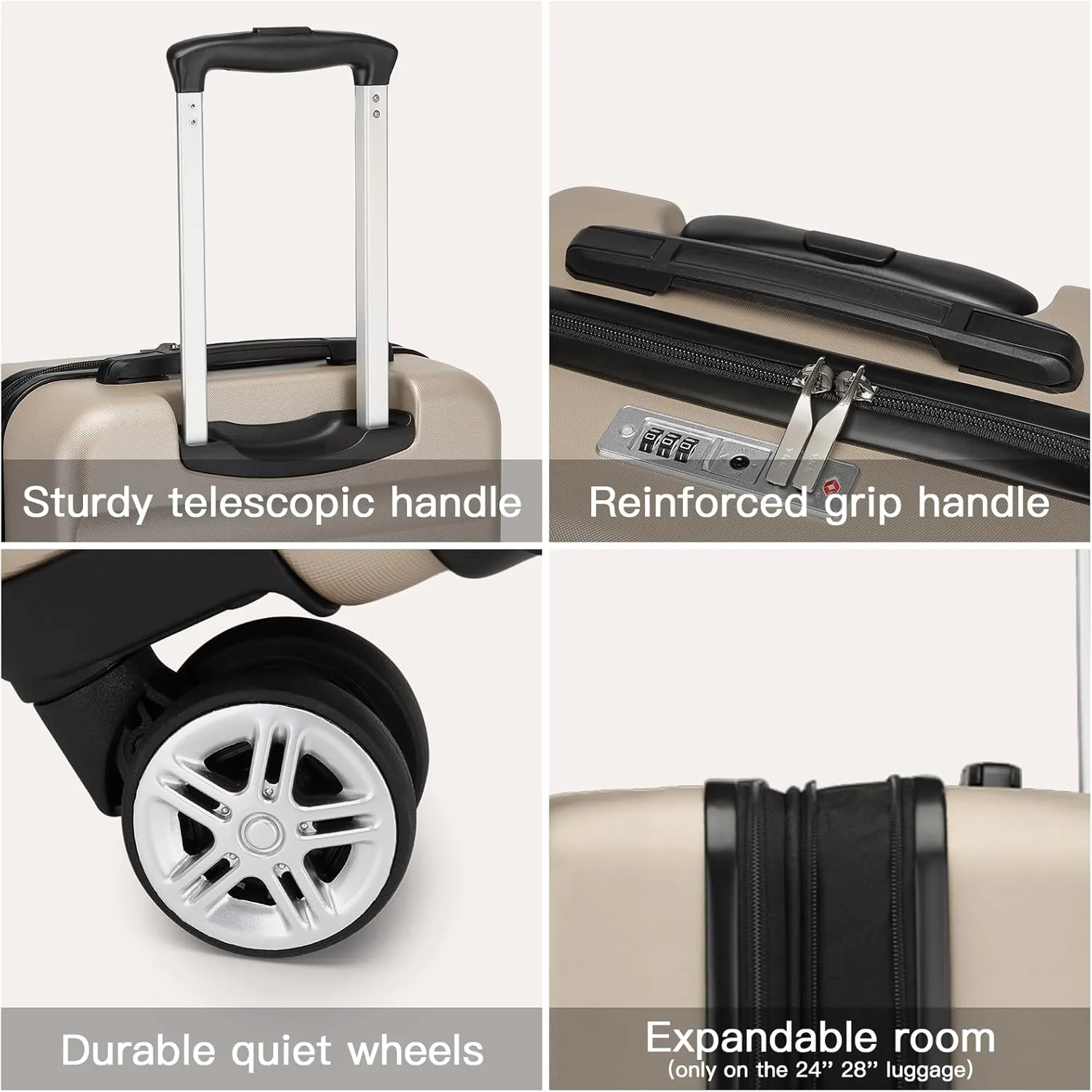Kono Carry On Luggage 22x14x9 Airline Approved Lightweight Small Travel Suitcase with Spinner Wheels Hard Shell TSA Carry-On Gold
