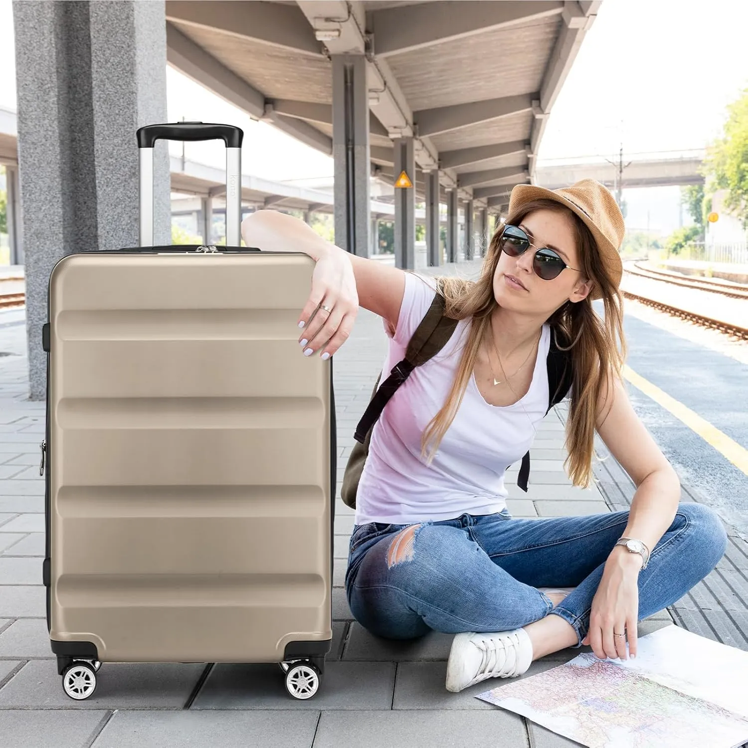 Kono Carry On Luggage 22x14x9 Airline Approved Lightweight Small Travel Suitcase with Spinner Wheels Hard Shell TSA Carry-On Gold