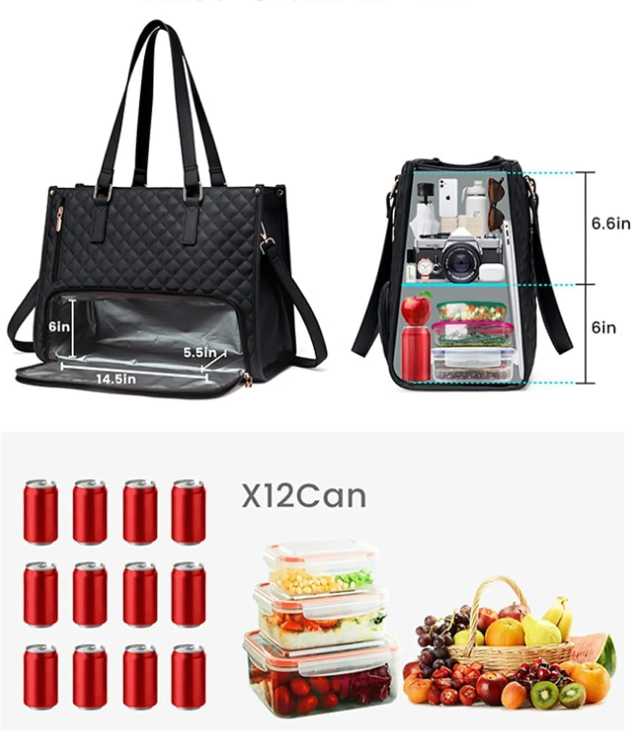 Kristie Leblanc Tote Bag, 2 in 1 Tote Bag Lunch Bag Combo, 15.6 Inch Bags with Lunch Compartment for Women
