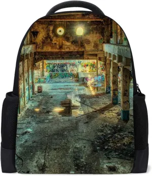 Kuizee School Bag Backpack Daypack ﻿Ruin Building Modern Industry Lost Places Book Bag Casual Bags Durable College School Travel Daily 16Inch