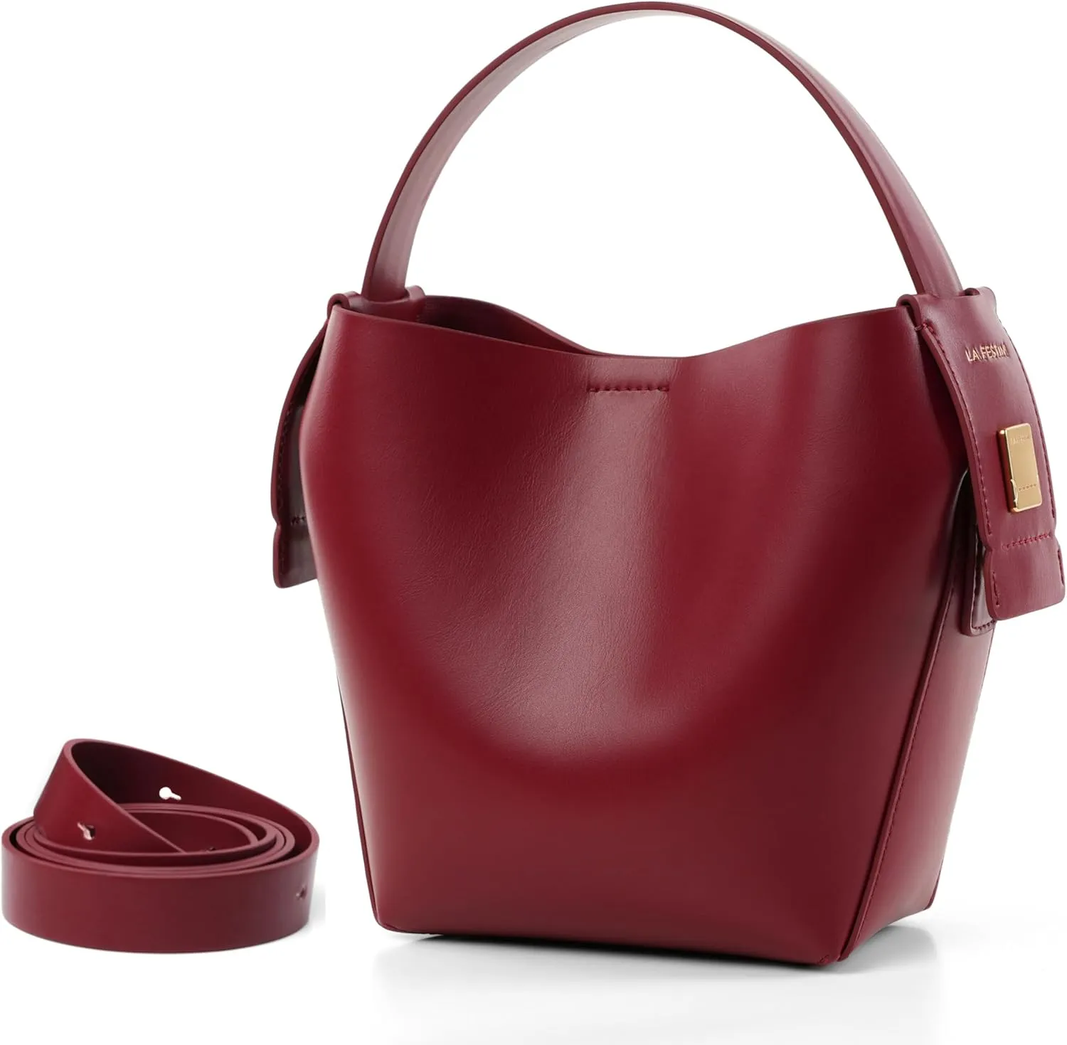 LA FESTIN Leather Bucket Bags for Women - Adjustable Long Strap Designer Crossbody Handbags, Shoulder Purse for Everyday Use