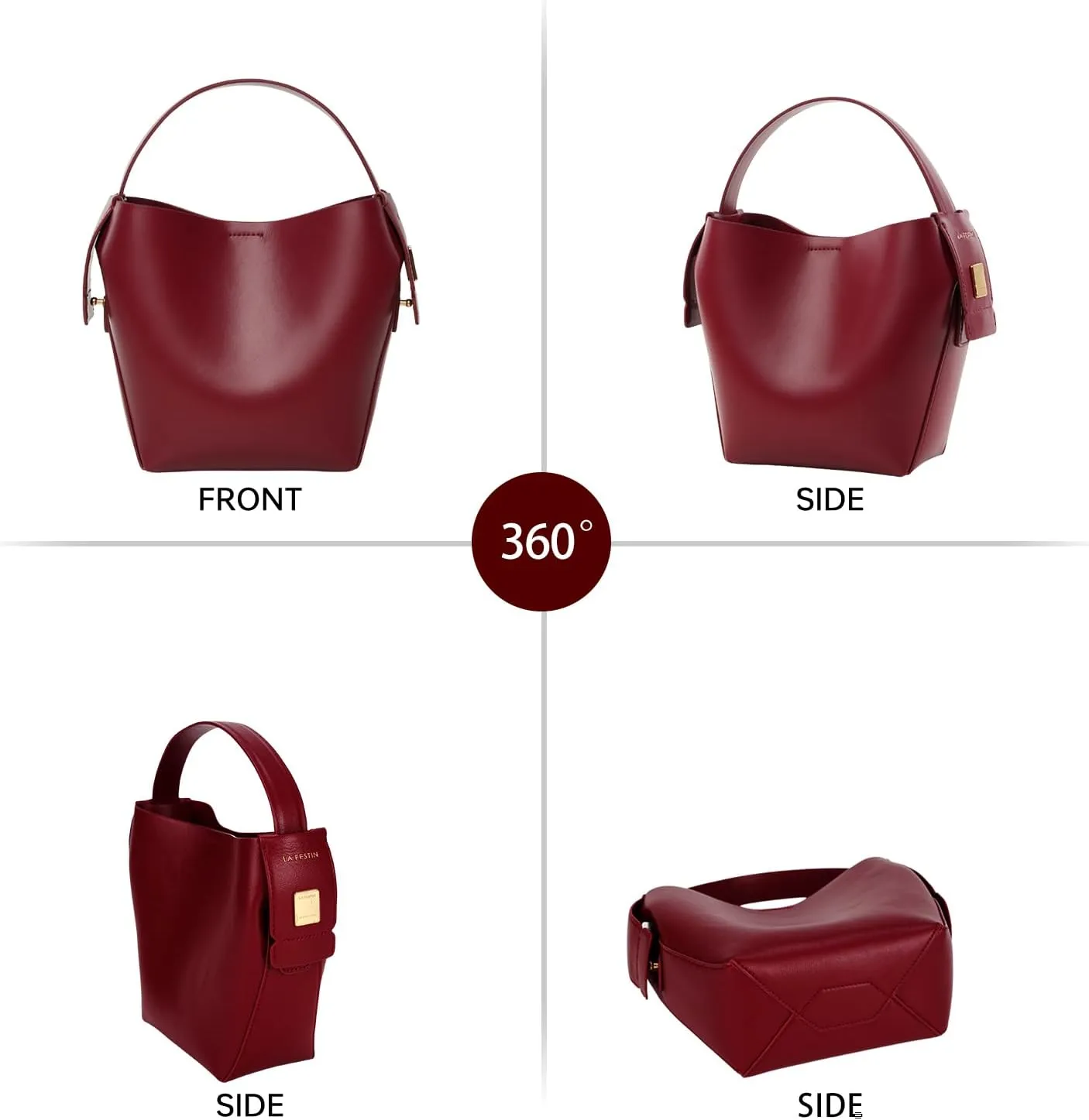 LA FESTIN Leather Bucket Bags for Women - Adjustable Long Strap Designer Crossbody Handbags, Shoulder Purse for Everyday Use
