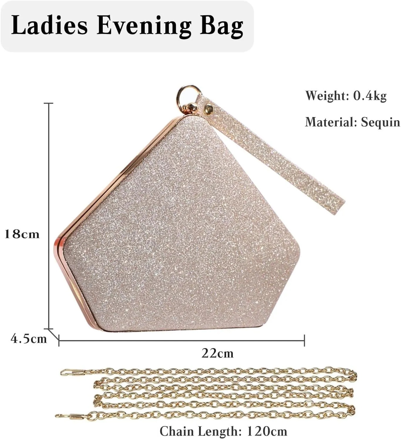 Ladies Sparkly Handbag Elegant Crossbody Glitter Pentagon Shoulder Women Sequin Clutch Bridal Wedding Purse