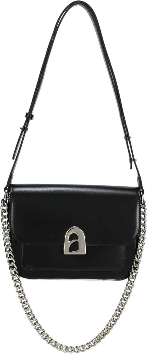 LAFESTIN Split Leather Shoulder Bag for Women - Elegant Crossbody Purse with Adjustable Leather Strap and Chain Strap