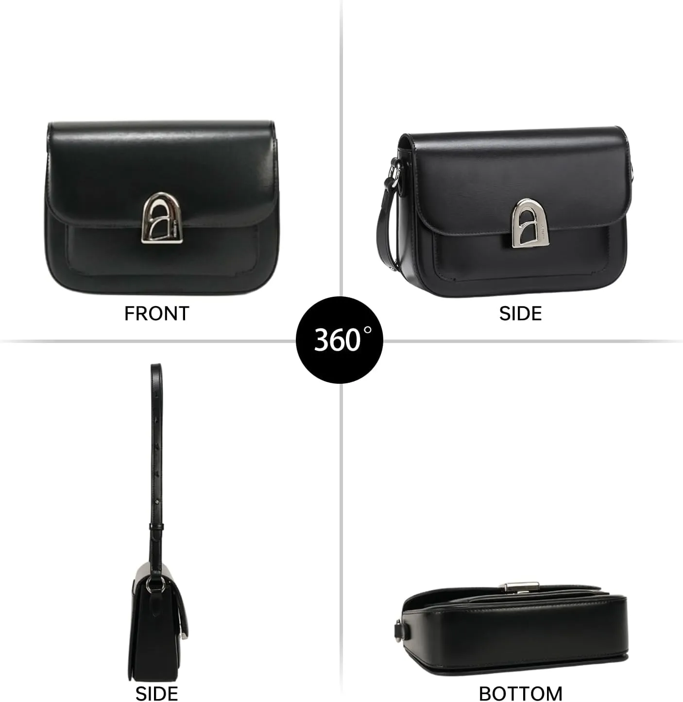 LAFESTIN Split Leather Shoulder Bag for Women - Elegant Crossbody Purse with Adjustable Leather Strap and Chain Strap
