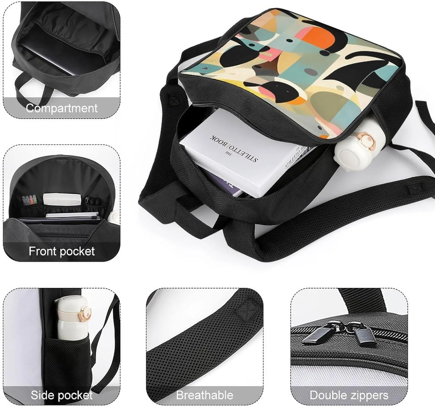 Laptop Backpack for Travel Daypack Mid Century Modern Art Cat Computer Bag Work Back Pack Laptop Bag Casual Nurse Bag