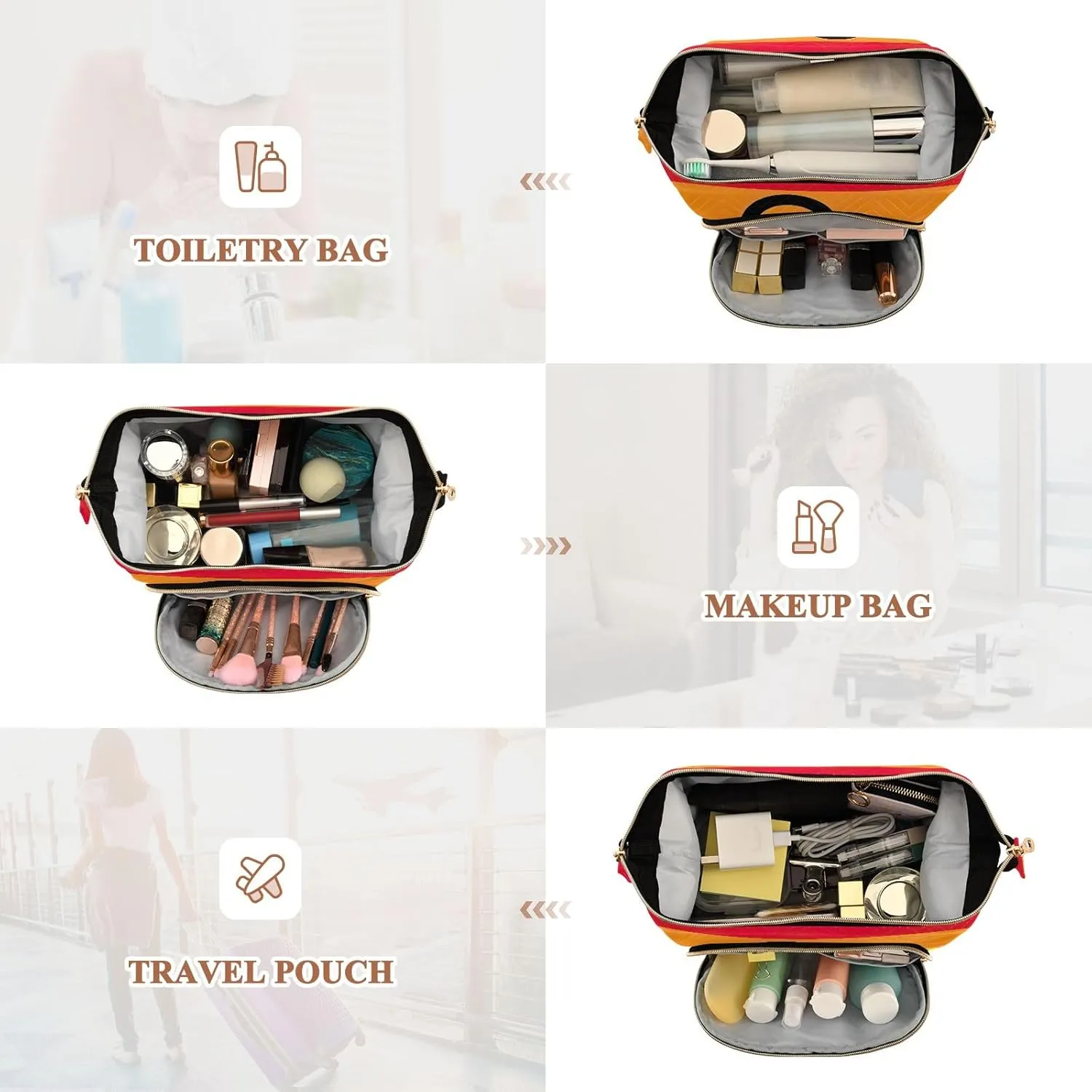 Large Capacity Cosmetic Bags Rainbow Lesbian Pride Flag Sexual Identity Travel Toiletry Bag Makeup Cosmetic Bags with 9-Piece Accessory Set, Cosmetic Bags for Women for Purse