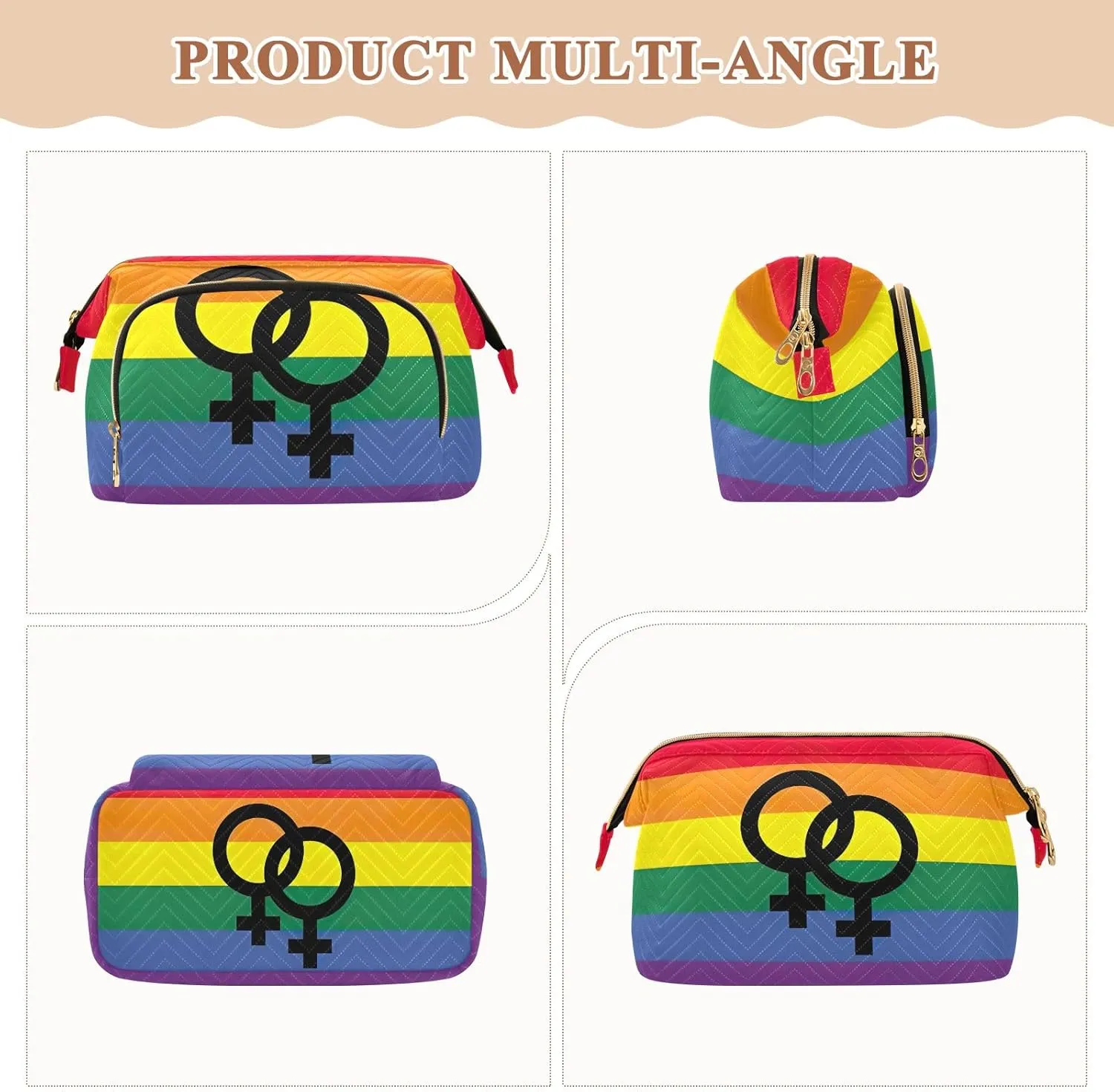 Large Capacity Cosmetic Bags Rainbow Lesbian Pride Flag Sexual Identity Travel Toiletry Bag Makeup Cosmetic Bags with 9-Piece Accessory Set, Cosmetic Bags for Women for Purse