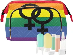 Large Capacity Cosmetic Bags Rainbow Lesbian Pride Flag Sexual Identity Travel Toiletry Bag Makeup Cosmetic Bags with 9-Piece Accessory Set, Cosmetic Bags for Women for Purse
