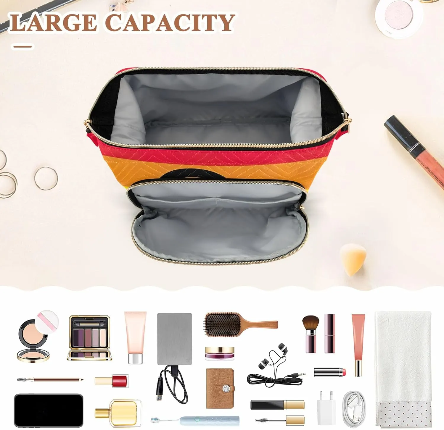 Large Capacity Cosmetic Bags Rainbow Lesbian Pride Flag Sexual Identity Travel Toiletry Bag Makeup Cosmetic Bags with 9-Piece Accessory Set, Cosmetic Bags for Women for Purse