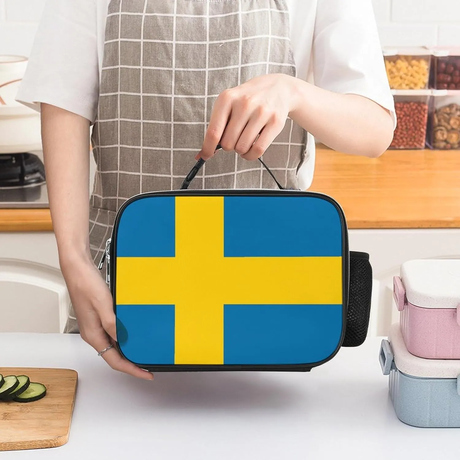 Large Capacity Lunch Box, Portable Lunch Box Container Sweden Flag Insulated Meal Tote Cooler Bags for Travel Picnic