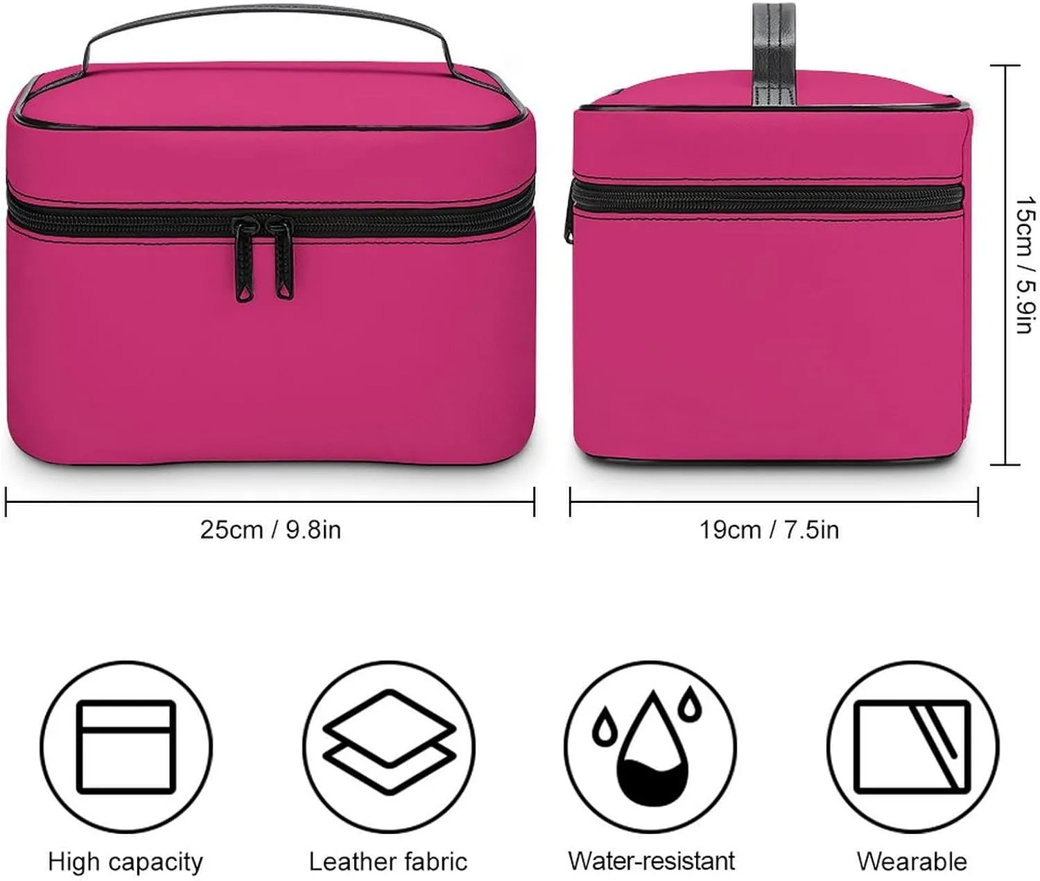 Large Makeup Bag, Modern Colors Bright Magenta Cosmetic Bag for Women Girls, Portable Toiletry Bag, Travel Make Up Organizer Bag