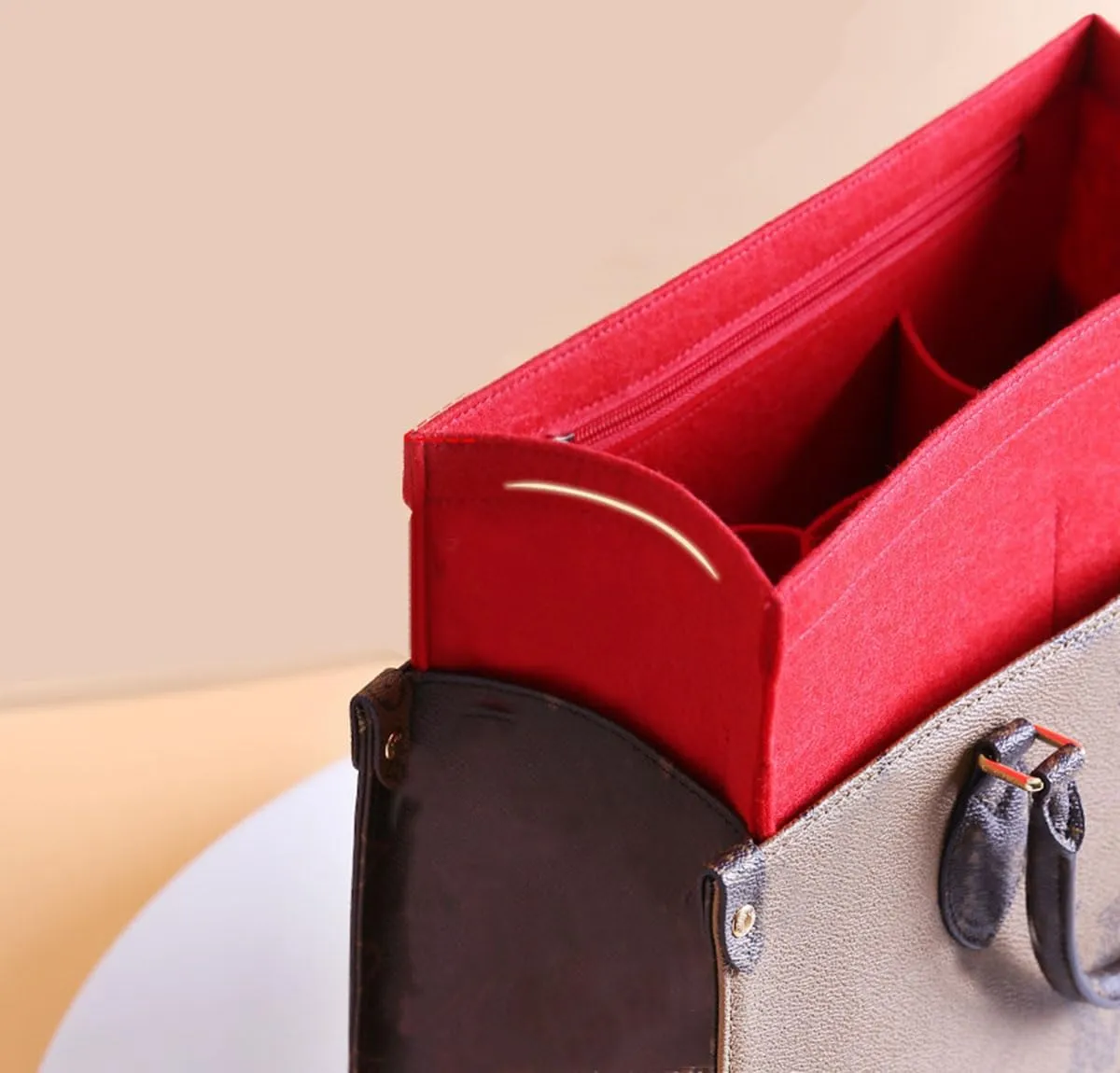 Lckaey Bag Organizer for Onthego MM bag Felt Purse Insert with Detachable Zipper Pocket ONTHEGO Insert Removable1080red -M