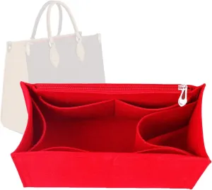 Lckaey Bag Organizer for Onthego MM bag Felt Purse Insert with Detachable Zipper Pocket ONTHEGO Insert Removable1080red -M