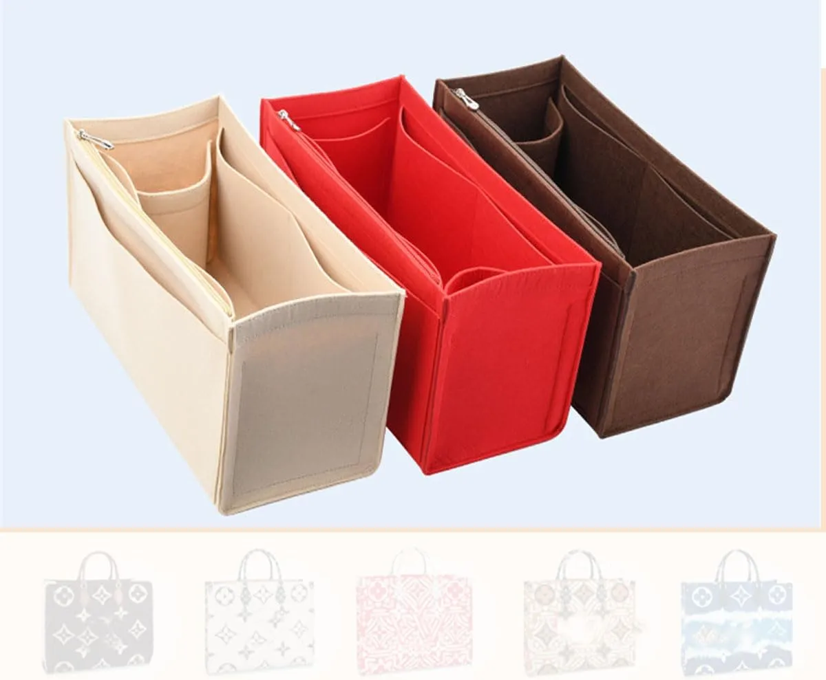 Lckaey Bag Organizer for Onthego MM bag Felt Purse Insert with Detachable Zipper Pocket ONTHEGO Insert Removable1080red -M