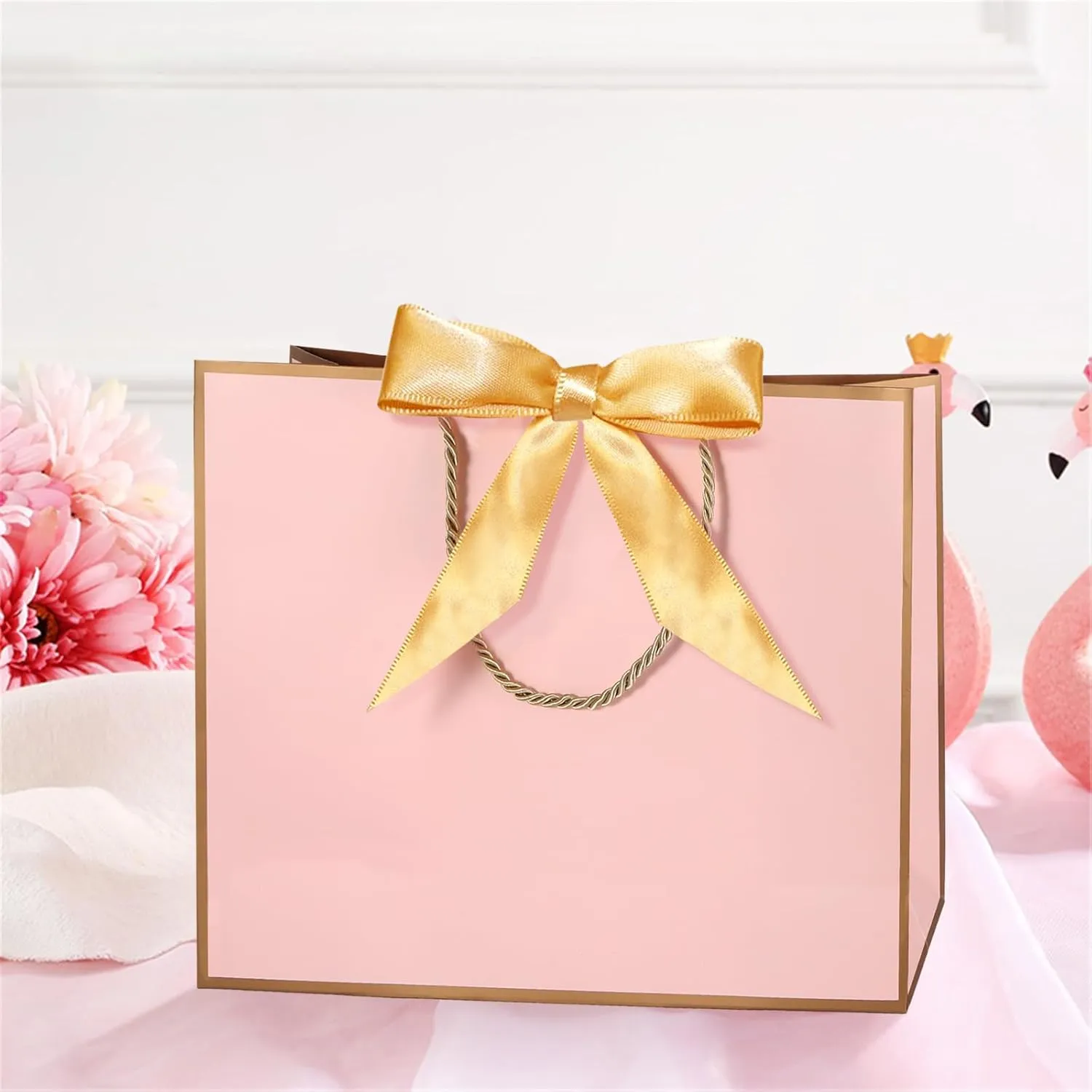 LDIWEE 12 PCS Gift Bags with Handles, 12.6 x 10 x 4.33'' Large Bag with Bow Ribbon Thank You Gift Bags, Ideal for Wedding, Bridesmaid, Mothers Day, Birthday, Baby Shower, Welcome